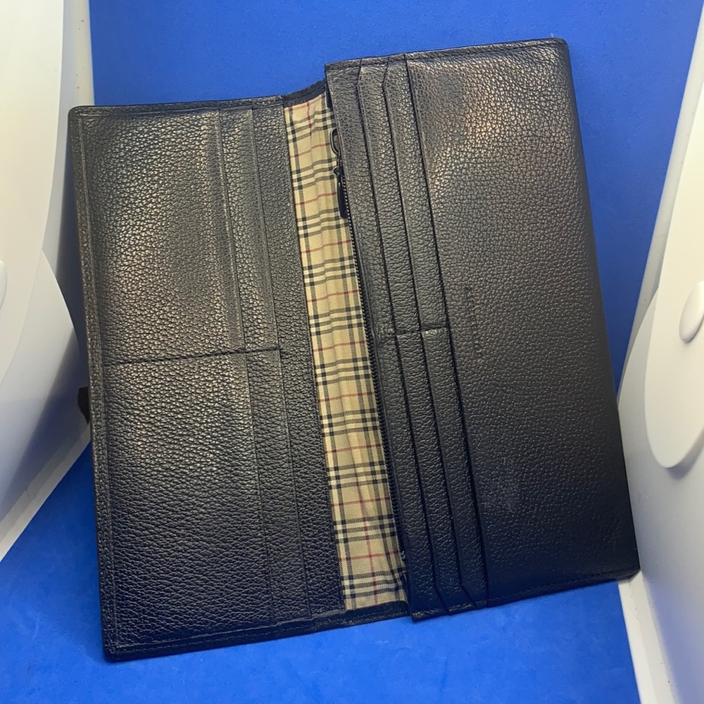 BURBERRY Nova Check Pattern‎ black Leather Continental Wallet vintage - Picture 3 of 9